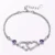 Sterling Silver 925 Heart Charm Bracelet with Natural Amethyst Zircon